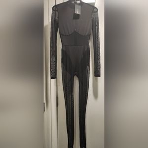 Late Nite Mesh Long Sleeve Jumpsuit Bodysuits